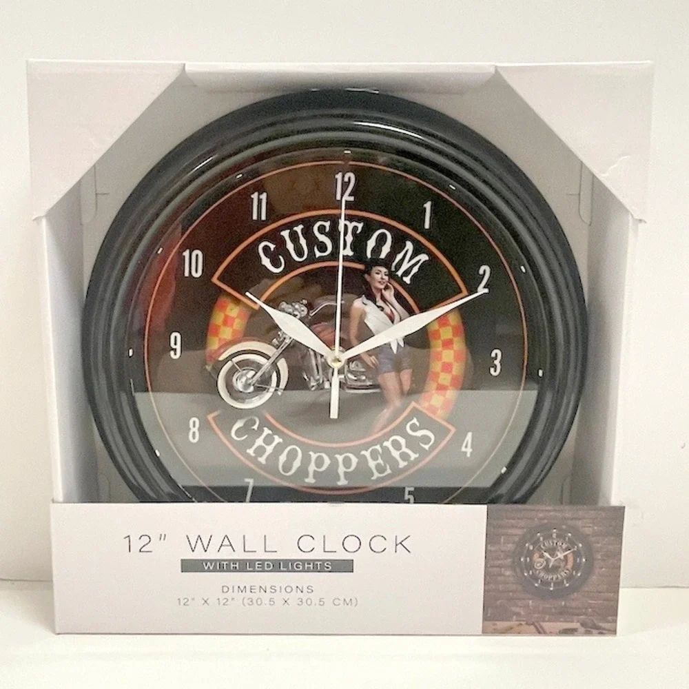American Art Decor Custom Choppers Pin-Up Girl LED Wall Clock Biker New